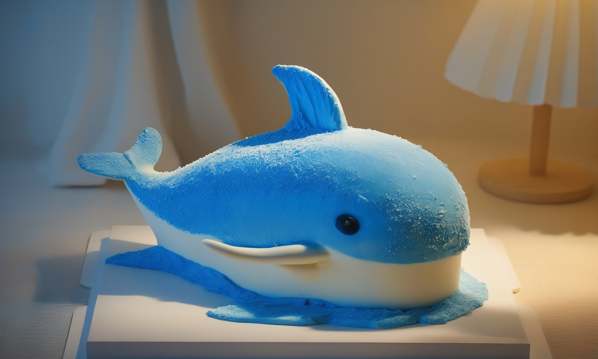 <lora:cakecd_xl-000005:0.8>,a single tiered cakecd_xl shaped like a blue dolphin was placed on the table,simple background,fine art,detailed,indoors,chinese zodiac,tilt-shift,miniature,cute and lovely,still life,from front,looking at viewer,no humans, emotional,harmonious,high budget,moody,epic,gorgeous,perfect lighting,realistic,photorealistic,photographic,photo (medium),real,moody lighting,volumetric lighting,reality ray tracing,8K,HDR,UHD,masterpiece,best quality,highly detailed,high resolution,finely detail,extremely detailed,ultra detailed,wallpaper