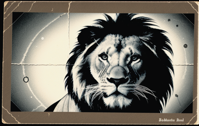 kata_bd  WYWH photograph of a lion postcard german damage folding <lora:knives_and_time:1>  <lora:pytorch_lora_weights:1>  <lora:wish_you_were_here:1>
