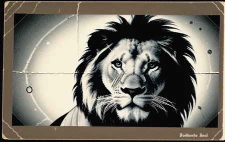 kata_bd WYWH photograph of a lion postcard german damage folding <lora:knives_and_time:1> <lora:pytorch_lora_weights:1> <lora:wish_you_were_here:1>