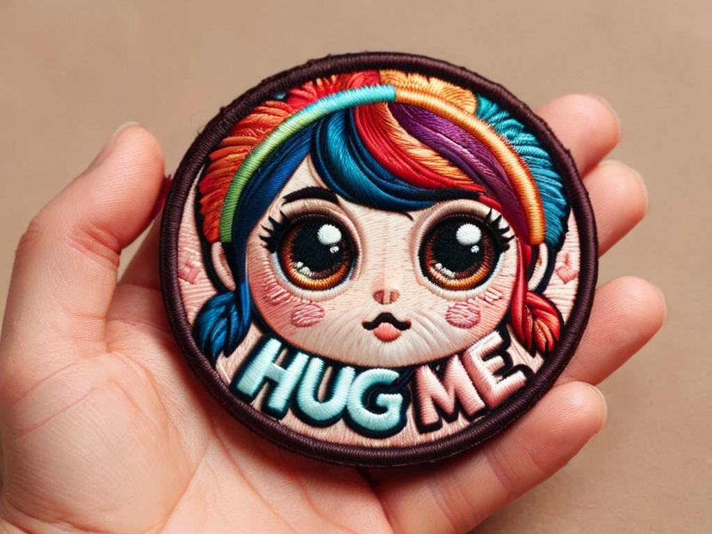("hug me" text logo:1.5), super cute <lora:ral-embroideredpatch:0.8> ral-embroideredpatch <lora:Harrlogos_v1.1:0.7>, full body cute chibi with big eyes
