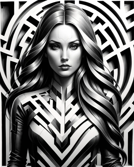 pencil drawing, b&w portrait of a woman with long hair, stylized as a maze, high contrast, charcoal influences
<lora:dvr-shrp:0.8> dvr-shrp
