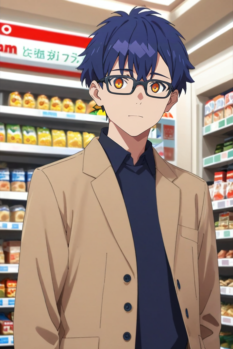 score_9, score_8_up, score_7_up, source_anime, rating_safe, intricate details, (photorealistic:0.6), , , 1boy, solo, male focus, <lora:yomogi_asanaka_pony:0.86>, yomogi_asanaka, blue hair, orange eyes, short hair, bangs, hair between eyes, , glasses, straight-on, shopping mall, stores, signs, day, the pose, nervous, , <lora:sdxl_lightning_8step_lora:1>