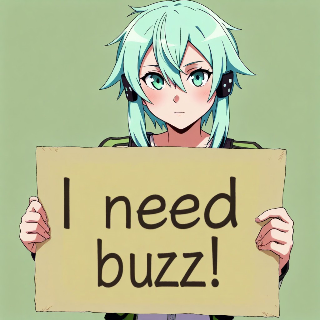 masterpiece, need_buzz, holding sign, 1girl, solo, sinonggo, sinon,
