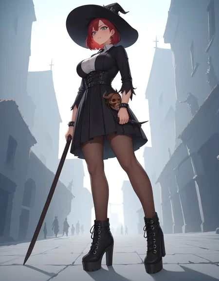 score_9, score_8_up, score_7_up, score_6_up, source_anime,
1girl, goth,
wide angle, (low angle:1.15), full body,
standing,
witch costume,
battlefield, horror aesthetic,
looking down,
red hair, large breasts,
sh1tk1cker shoes,
embedding:zPDXLrl ,
embedding:zPDXL2 ,