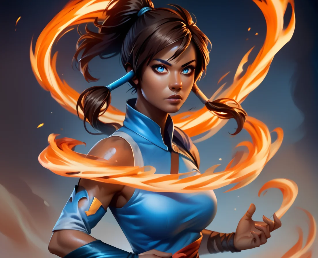 <lora:element_blend:0.8>,detail,score_9, score_8_up, score_7_up, score_6_up, score_5_up, score_4_up,
elementalfusion, , 1girl, solo, dark skin, blue eyes, dark-skinned female, fire, brown hair, ponytail, long hair, hair tubes, water