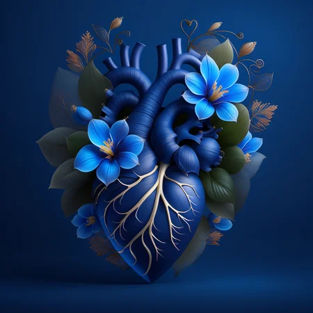 flowerart, flower,gradient,gradient background,leaf,blue background,plant,blue flower,human heart<lora:flower_art:1>
