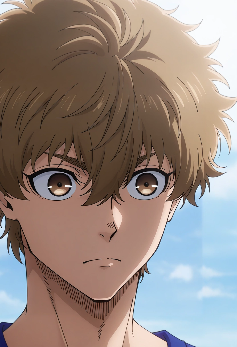masterpiece, best quality, intricate details, anime screencap, anime coloring, , , 1boy, solo, male focus, <lora:asahi_naruhaya_ilxl:1>, asahi_naruhaya, brown hair, brown eyes, short hair, hair between eyes, bangs, , ,