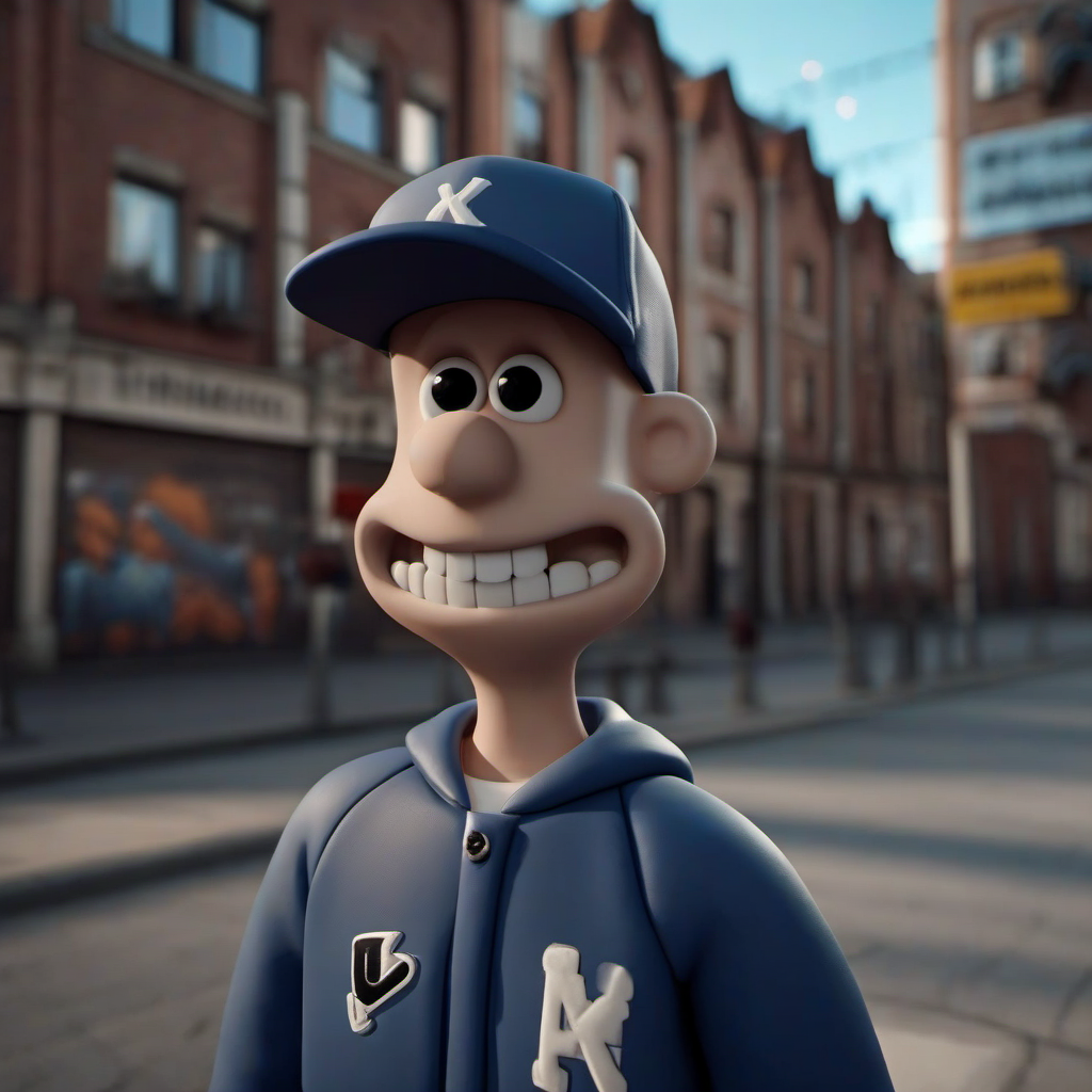 cinematic photo cinematic photo of a cartoon 1boy, bald, baseball cap, tracksuit, solo,  teeth, in the street, streetart <lora:WallaceGromit1024:0.8> . 35mm photograph, film, bokeh, professional, 4k, highly detailed . 35mm photograph, film, bokeh, professional, 4k, highly detailed