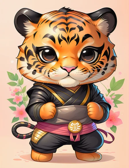 <lora:SDXLCutePets:1> cutepets, a tiger ninja, wearing a black mask,  high quality, digital art illustration, kawaii, adorable