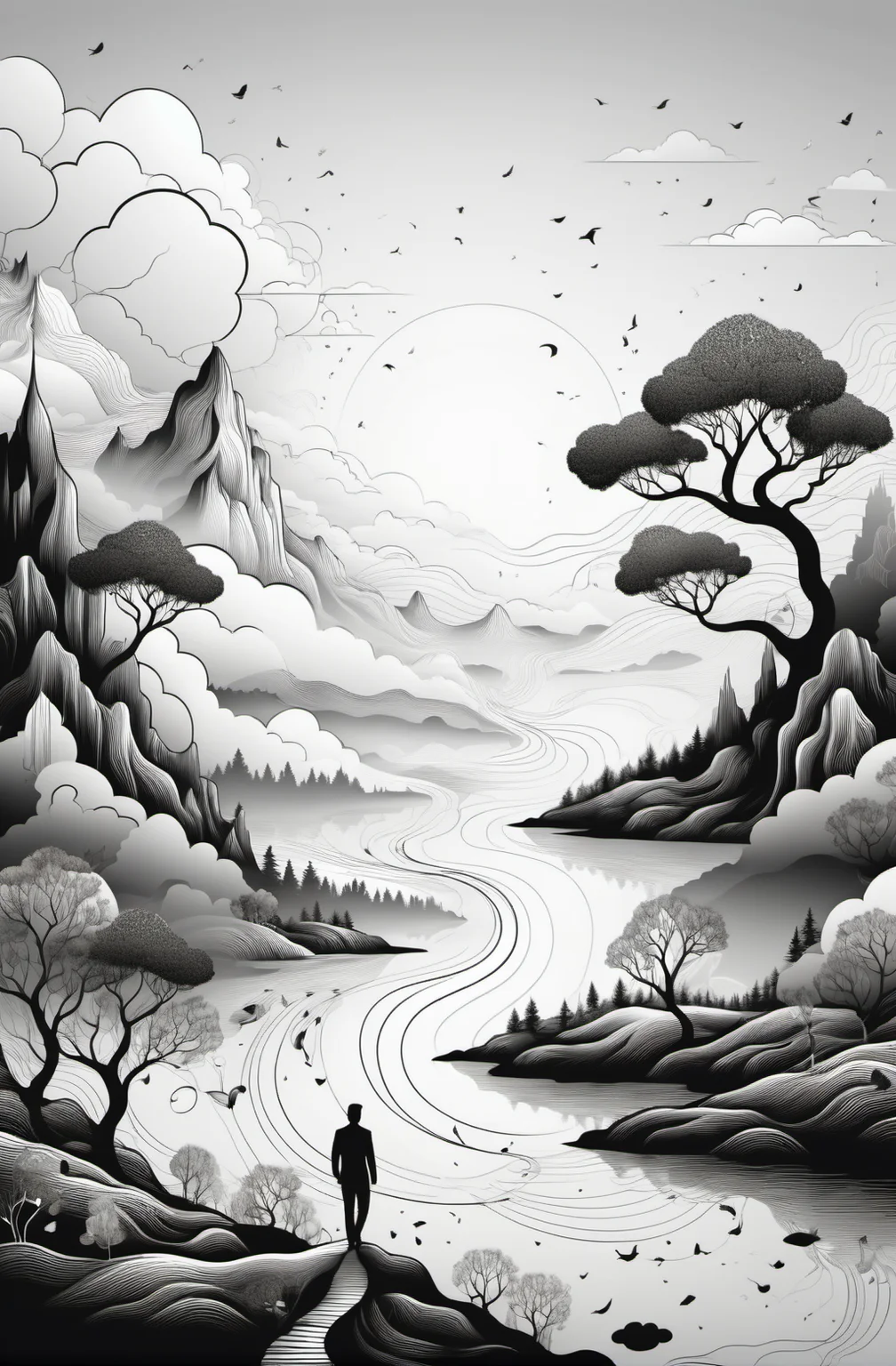 line art drawing Explore a hidden realm where dreams take physical form,and dreamers can navigate their own dreamscapes. Picture surreal landscapes,floating emotions,and the exploration of the subconscious mind,a concise picture,
<lora:xl_more_art-full_v1:1>,, (((masterpiece))),(((best quality))),((ultra-detailed)) . professional, sleek, modern, minimalist, graphic, line art, vector graphics