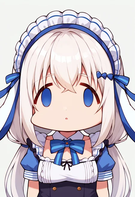 <lora:TenshiNano:1> angel nano, maid headdress, animal ears, blue eyes, rabbit ears, maid, long hair, white hair, twintails, <lora:facefxv1:1> facefx, empty eyes, open mouth, chibi, meme, score_9, score_8_up, score_7_up, source_anime,