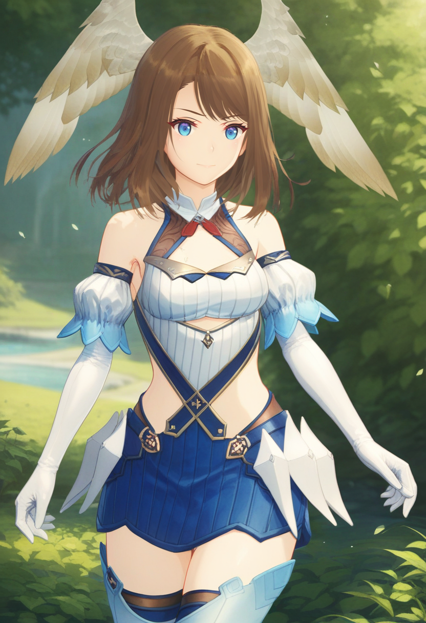 score_9, score_8_up, score_7_up, 1girl, solo, cosplay, cowboy shot, ribbed top, miniskirt, elbow gloves, thigh boots, eunie, blue eyes, medium hair, head wings, outdoors<lora:eunie xl 019 fro 96:1>
