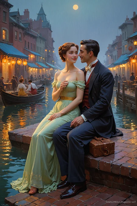 by Edward Henry Potthast and Delphin Enjolras in the style of Atey Ghailan and Gai Qi