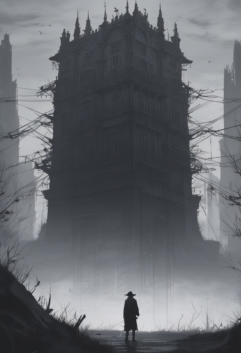 scenery, outdoor, masterpiece, best quality, ultra-detailed, (anime style), hires, dark fantasy, eerie atmosphere, uncultivated, loneliness, thriller theme, fog