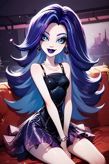 score_9, score_8_up, score_8, medium breasts, (curvy), cute, eyelashes,       ,,, , ,,, zzSpectra, blue eyes, blue hair, long hair, multicolored hair, purple hair, streaked hair, two-tone hair, pale skin, makeup, jewelry, earrings, lipstick, dress, necklace, eyeshadow, bracelet, purple lips,  <lora:SpectraVondergeist_MH_PDXL:1.0>,   ,,,, BREAK, ,,, smile, looking at viewer, blush, blurry, couch, sitting, ,,, shiny skin, <lora:ProAnime_PDXL_v1:0.7>, ,,, embedding:zPDXL, Expressiveh, <lora:SDXLFaeTastic2400:0.5>, <lora:Expressive_H-000001:0.4>,