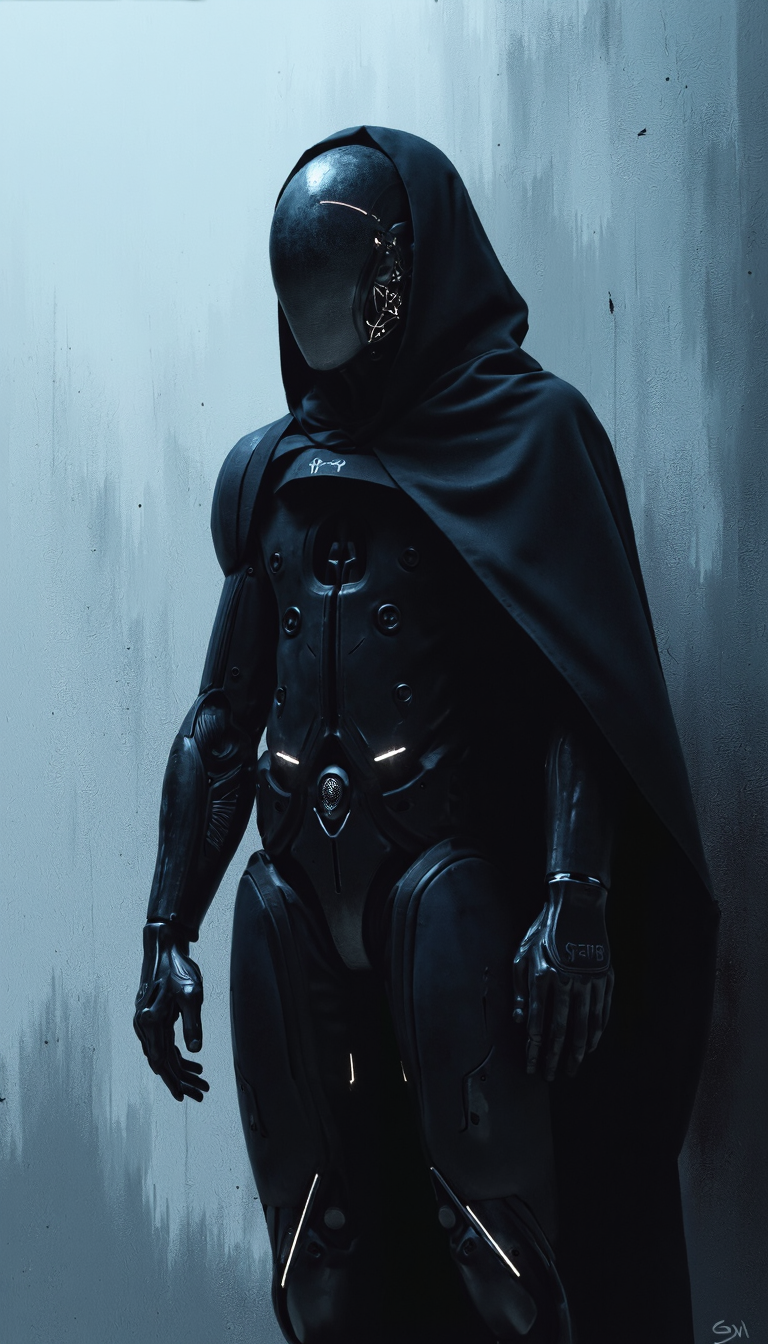 SCI_FACTOR_COREA atmospheric and powerful dark fantasy, impressionist classical-style painting of an futuristic A m3m3 photo, high-resolution cyberpunk-style render, Grover depicted as an agile courier, wearing sleek aerodynamic gear with luminescent strips and a visor displaying data streams