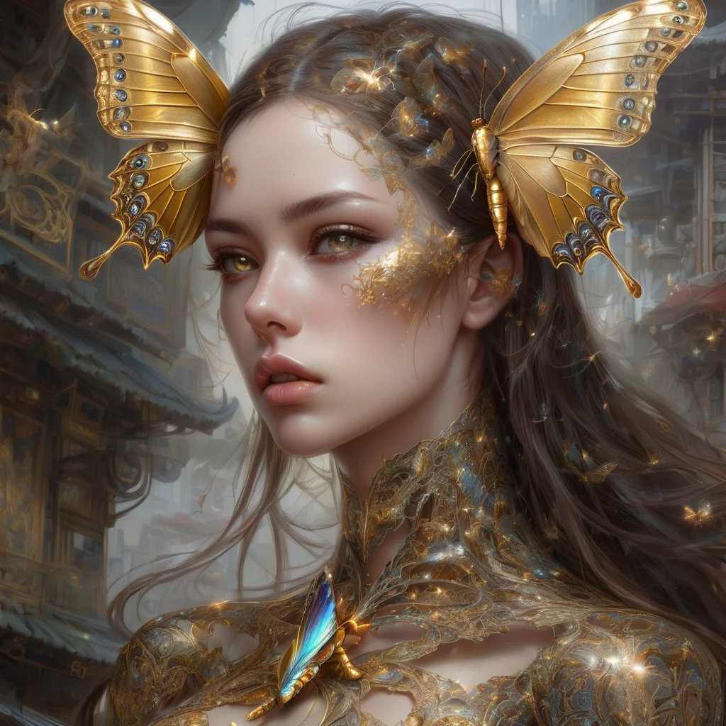 <lora:DeepDream:1> beautiful cyborg with brown hair, intricate, elegant, highly detailed, majestic, digital photography, art by artgerm and ruan jia and greg rutkowski surreal painting gold butterfly filigree, broken glass, (masterpiece, sidelighting, finely detailed beautiful eyes), hdr, realistic, high definition DeepDream