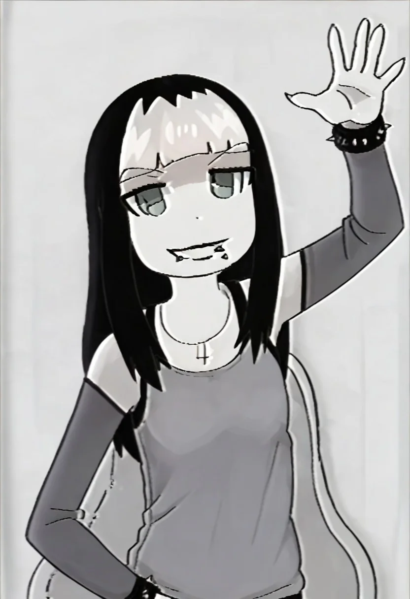 score_9,score_8_up,score_7_up,score_6_up, source anime BREAK,
1girl, Tiffy, multicolored hair, two tone hair, black hair, white hair, long hair, lip piercing, solo, dynamic pose, potrait, white background