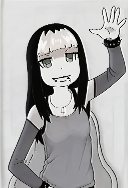 score_9,score_8_up,score_7_up,score_6_up, source anime BREAK,
1girl, Tiffy, multicolored hair, two tone hair, black hair, white hair, long hair, lip piercing, solo, dynamic pose, potrait, white background