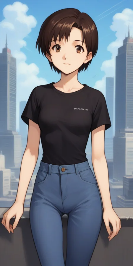 score_9, score_8_up, score_7_up,
1girl, solo, at city, science fiction, summer, sunshine,
, source_anime,
<lora:ibukimaya_01XLP:1>, ibukimaya, very short hair, brown hair, brown eyes,
black t-shirt, blue pants