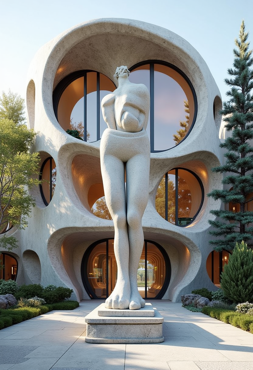 YFG-Rounded a statue of a man standing on a ledge in the middle of a space