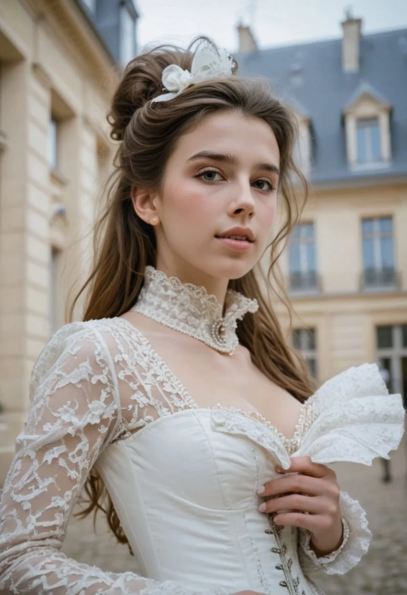 beauty 20 year old woman long haired Y4SM1N3 in paris. she has huge breasts. wearing a sexy formal dress. classy supermodel