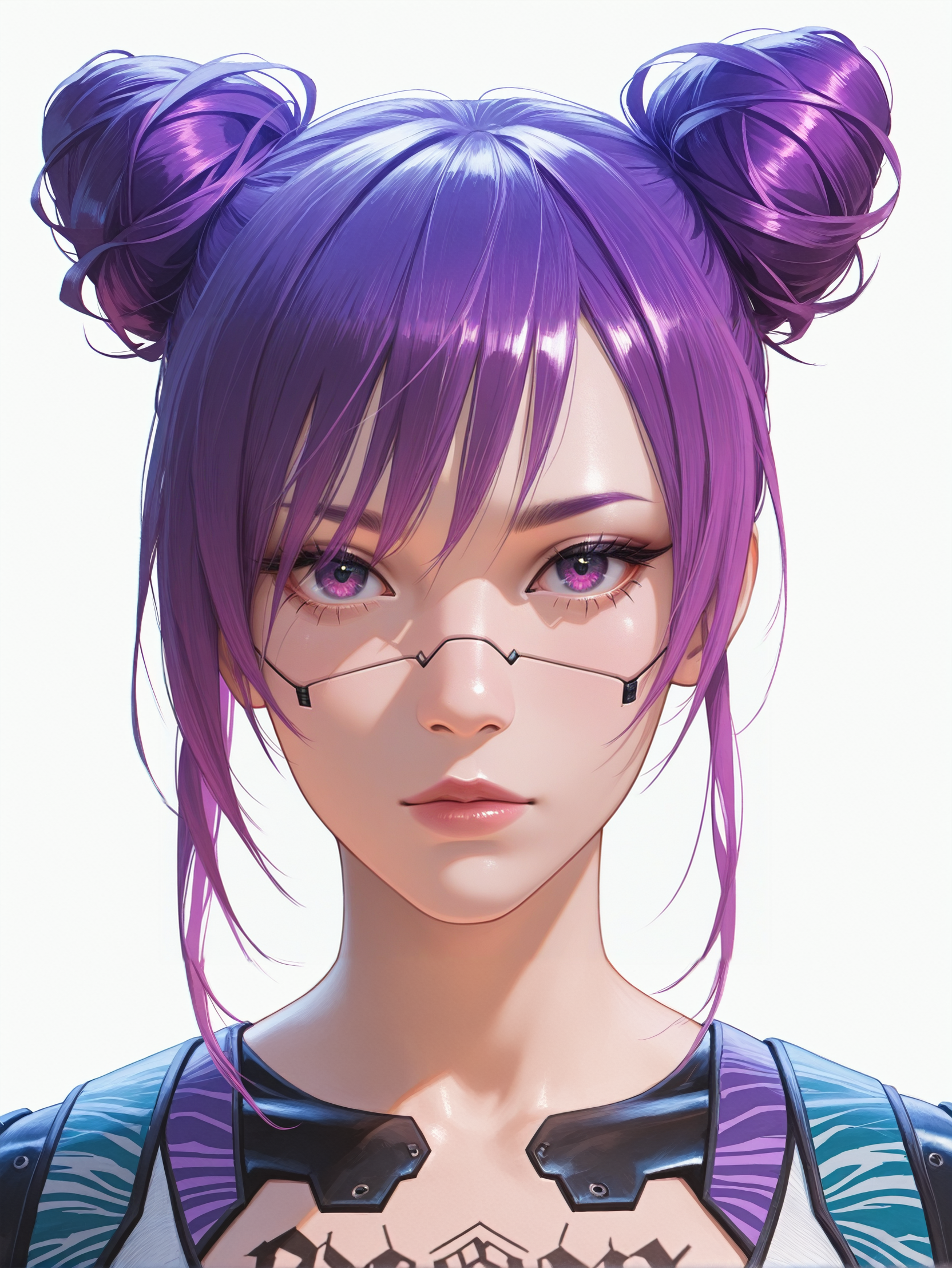 masterpiece, best quality, absurdres,
<lora:ILCyberRitaMoxBouncer:1.0>
CyberRitaMoxBouncer, 1girl, purple hair, hair buns, looking at viewer, portrait