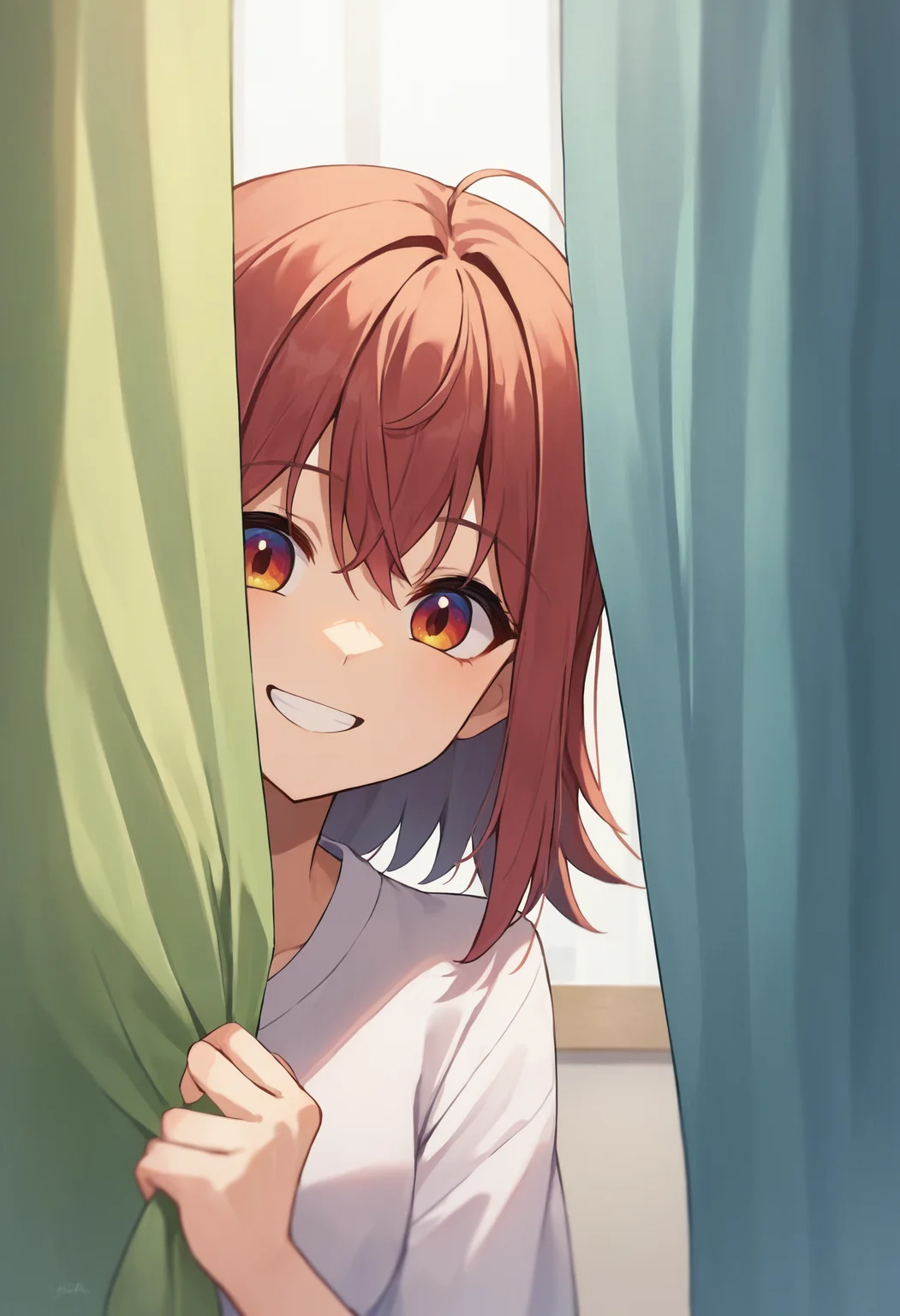score_9_up score_8_up score_7_up, source_anime, 1girl, peeking out upper body, curtains, curtain grab, smile
<lora:peeking_out_ponyxl:1>