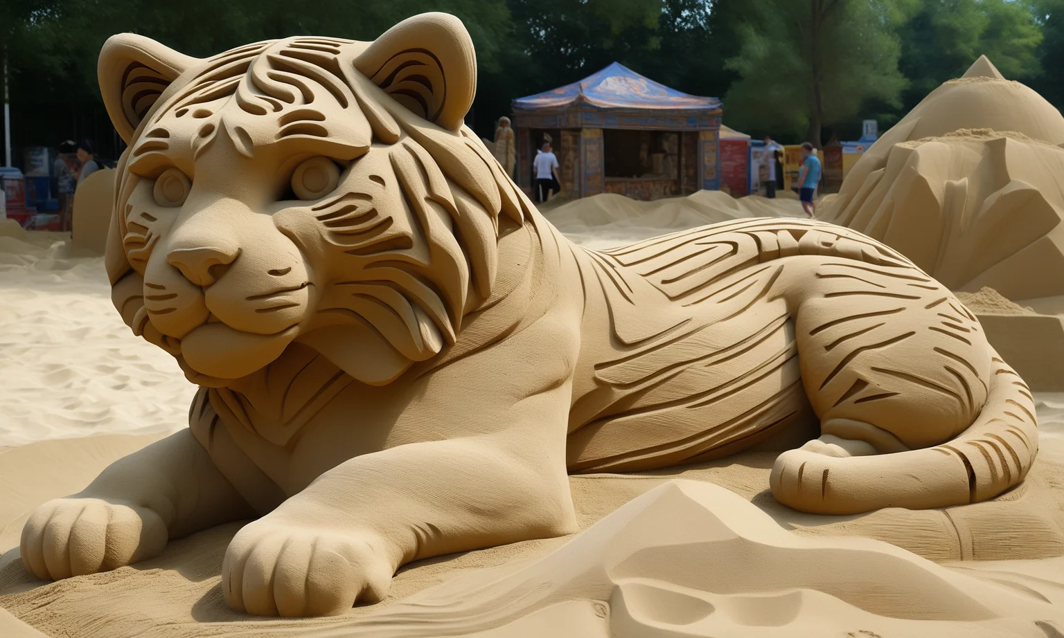 <lora:sandsculpturecd_xl-000006:0.8>,a statue of a tiger made of sand on sandbeach,full body,sandsculpturecd_xl,sand sculpture,outdoors,chinese zodiac,cutie,cute,still life,animal statue,front view,facing viewer,looking at viewer,fine art,(Unbelievable Digital Artwork:1.3),CGSociety,ArtStation,master works, 8K, HDR, UHD, masterpiece, best quality, highly detailed, high resolution, finely detail, extremely detailed, ultra detailed, wallpaper