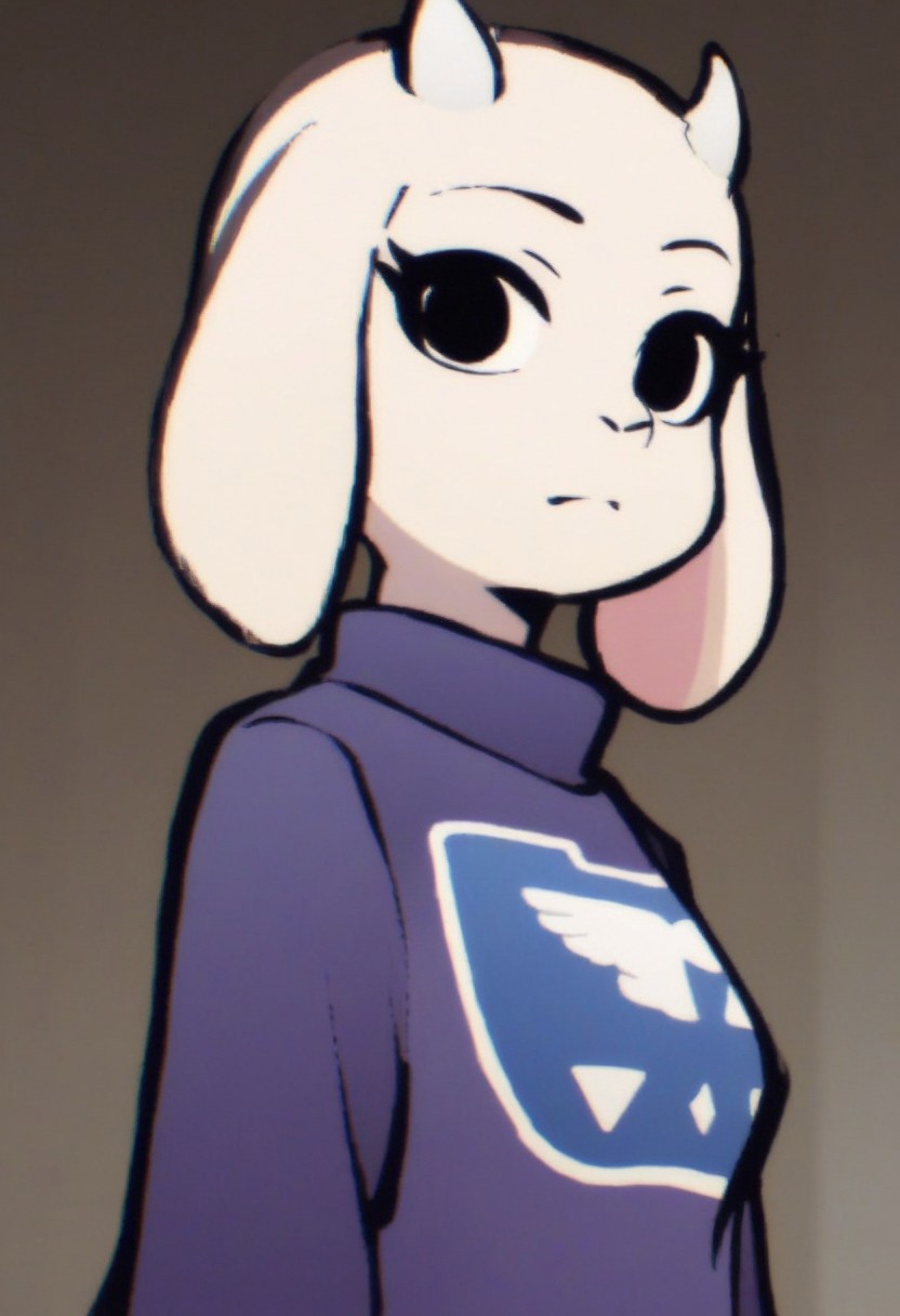 score_9_up, score_8_up, score_7_up, toriel, goat snout, horns, fluffy, wide hips, scottp, sketch, anime coloring, black eyes