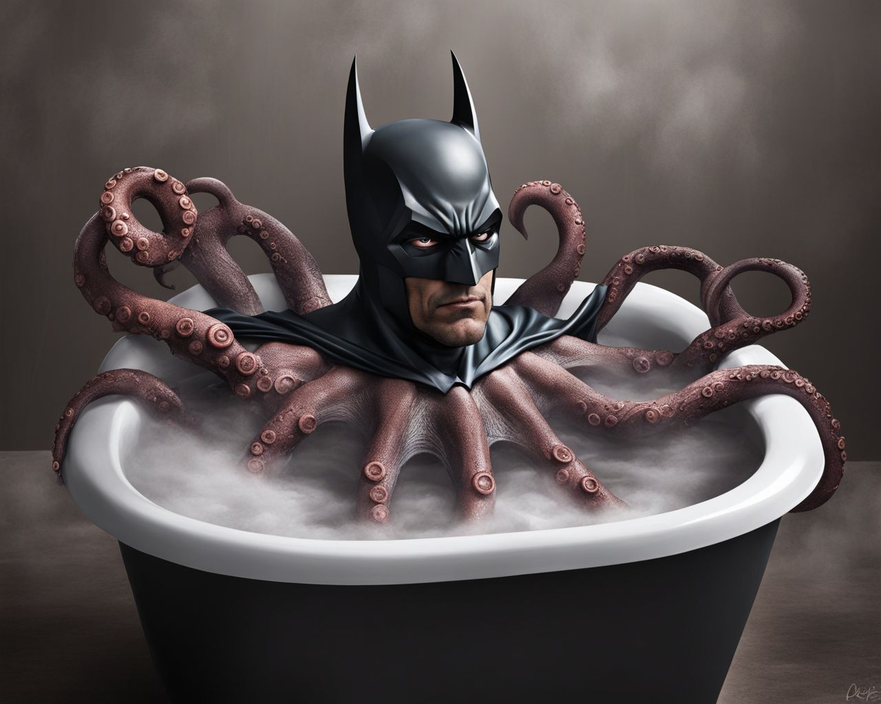 Batman is having a bath  but the old gods are rising  <lora:Old_gods_rising_SDXL:1.0>