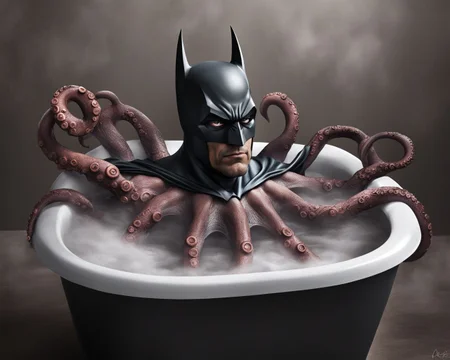 Batman is having a bath but the old gods are rising <lora:Old_gods_rising_SDXL:1.0>