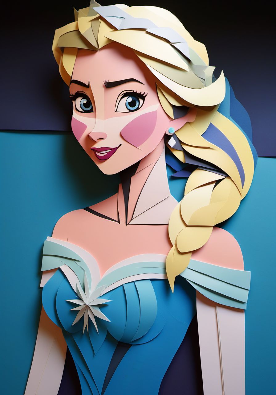 Elsa from frozen, Disney style  PaperCutout style  <lora:sdxl-PaperCutouts-Dreambooh:1>, Very detailed, clean, high quality, sharp image