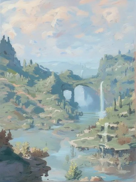 score_9, score_8_up, score_7_up, score_6_up, Abstract landscape painting with colored sky background, multiple moons in the sky, nature, dreamscape, reflections, fantasy, fantastic plants, high fantasy, river, fantastic plants, flying islands, waterfalls <lora:Claude_Monet_Style:1>