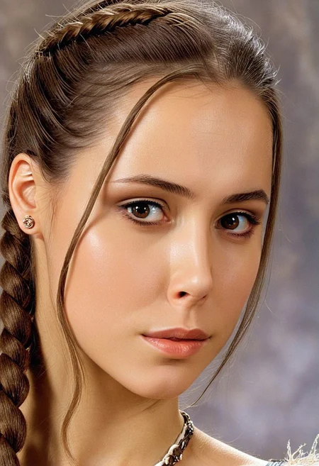 fantasy art by luis royo, Slightly pointed facial features, perfect figure with (((clear relief of muscles))), (((long brown hair))) Her hair was braided and her clothes were comfortable but revealing. the girl was of medium height, a typical mountain elf, (((full-length portrait)))