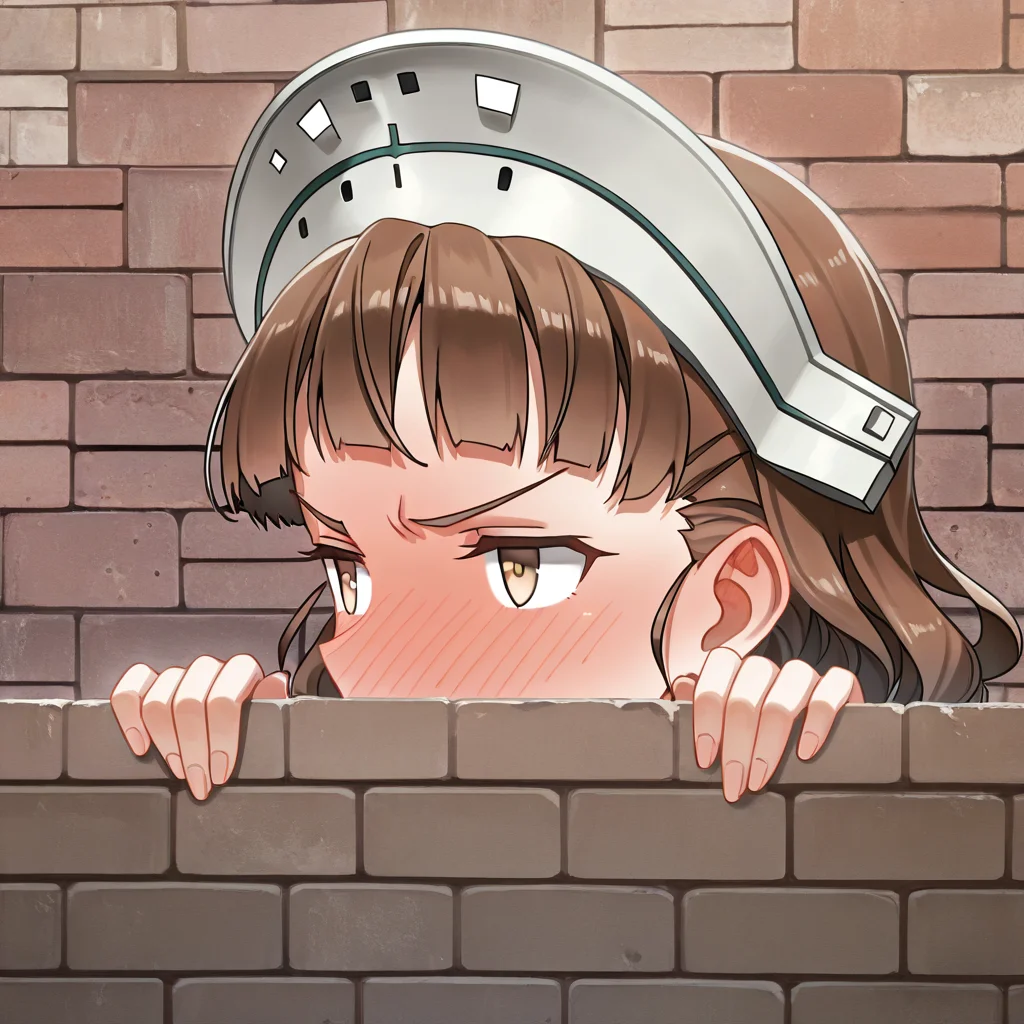 <lora:IL_kilroy_was_here:1>,kl_h,kilroy was here,brick wall,meme,kantai_collection,roma (kancolle),kantai collection,embarrassed,full-face blush,looking away,eyes only,peeking out,hiding,profile,looking at viewer,a little angry,, masterpiece,best quality,amazing quality,very aesthetic,absurdres,
