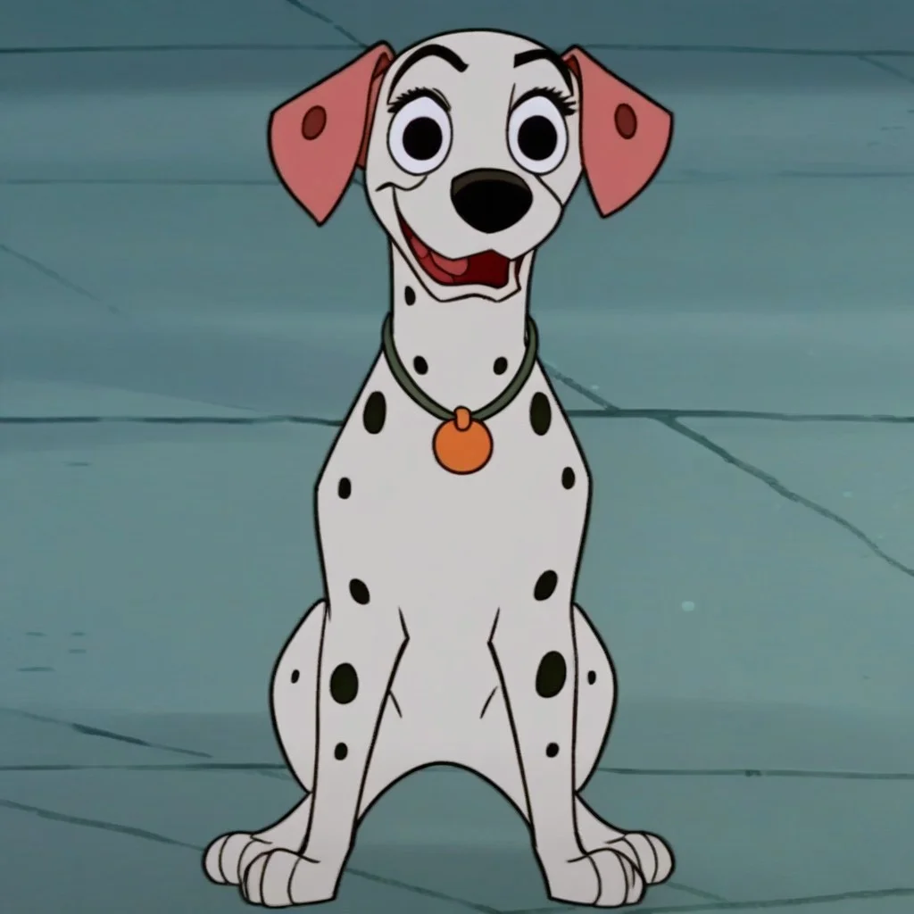 Perdita, 101 Dalmatians, Dog, Female dog, Cartoon, anthro_dog, Disney, ((((((front view)))))), (((looking at viewer))), (((looking straight ahead))), (((smug))), (((eyelashes))), (((no neckwear except pink heart necklace))), tough, solo, happy, smiling, flirty, feral, quadruped, (((standing tall))), four paws, ((((((full body view)))))), standing confidently, (((smirk))), sneer, (((mostly open eyes))), (((open mouth))), sassy, head held high, solo, (((quadruped))),
(((lean build)))