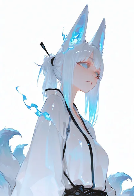 masterpiece, best quality, good quality, newest, highres, absurdres, volumetric lighting,gradient color,
BREAK 
raytracing, volumetric lighting, ambient occlusion, girl, masterpiece, best quality, very awa, absurdres, 
BREAK
model style,
BREAK
masterpiece,amazing quality,best quality,ultra-detailed,8K,illustration,CG,shiny hair,clear skin,ultra-detailed-eyes, detailed background,cute girl, eyelashes, (wlop:0.3),  epic,
BREAK
Kitsune-tsuki, blue fire, magic, animal ears, multiple tails