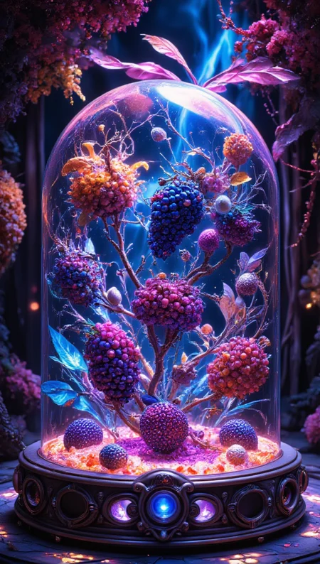 masterpiece, 4k, 8k, sharp, a Transparent display dome  with a juicy Grape inside. the light is cinematic. the style is contrasted, and cartoonish, 
detailmaximizer, Midjourney_Whisper <lora:[Flux1]_flux_vividizer:0.3> <lora:[Flux1]_scenery_lora_comfy_converted:0.8> <lora:[Flux1]_Opal_Fantasy_Flux:0.5> <lora:[Flux1]_aidmaPsychadelicChaosWorld-FLUX-v0.1:0.3> <lora:[Flux1]_aidmaImageUpgrader-FLUX-V0.1:0.7> <lora:[Flux1]_midjourney_whisper_flux_lora_v01:0.6> <lora:[Flux1]_SXZ_Nixeu_Flux:0.5> <lora:[Flux1]_Painted_World_Flux_V2:0.1> <lora:[Flux1]_ccc:0.2>
