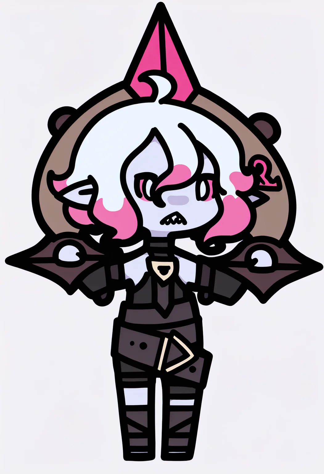 best quality, amazing quality, very aesthetic, absurdres,
1girl, chibi,
briar, white eyes, colored sclera, white hair, gradient hair, short hair, hair between eyes, ahoge, pointy ears, sharp teeth, grey skin,
shackles, bare shoulders, detached sleeves,
standing, full body, solo, looking at viewer, simple background, white background, <lora:RabbitAndSteelIllustriousLocon_byKonan:1> <lora:BriarIllustriousXL_byKonan:1>