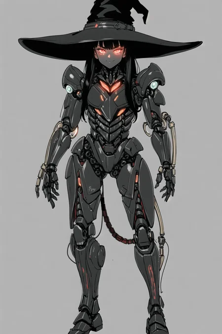 portrait, 1girl, (a demon woman, muscles, (biomechanical neon led exoskeleton mechsuit armor Fatigues sarashi, witch hat:1.5)), (solo) (1girl), (beautifully drawn face:1.2), glowing red eyes [boku no hero academia], light smile, (black hair long hair cornrows:1.3), dynamic pose, BREAK
(dynamic pose standing, simple background, dark ambiance, looking at viewer:1.3) (milk, exoskeleton, toes) BREAK
illustration, ((masterpiece:1.2, best quality)), 4k, high quality, solo,(lineart:1.2) <lora:tekuhoUltimate_tekuhoUltimateV10:0.8>