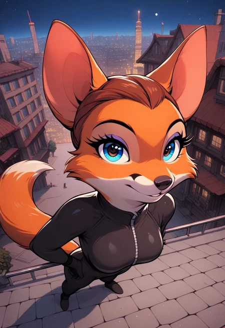 score_9, score_8_up, score_7_up, score_6_up, score_5_up, score_4_up, source_furry
night city, night, city background, moon in the sky
1girl, anthro fox, femme_appeal, black bodysuit, full body, detailed face, detailed eyes, looking at viewer, climbing the wall, upper angle view, close view