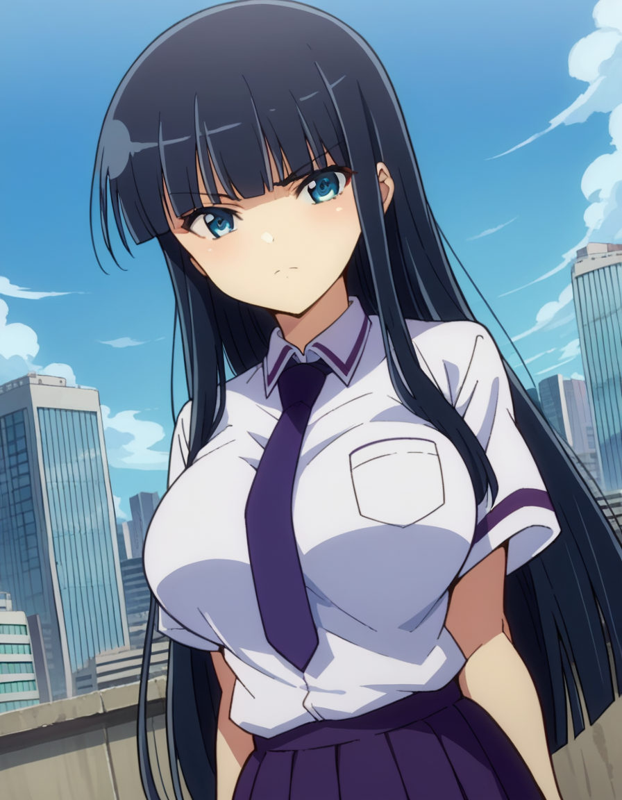 score_9, score_8_up, score_7_up, source_anime,
skikaruga, <lora:sk-ikaruga-ponyxl-lora-nochekaiser:1>
ikaruga, long hair, blue eyes, black hair, bangs, blunt bangs, large breasts,
skirt, shirt, school uniform, pleated skirt, necktie, purple skirt,
outdoors, cityscape,
looking at viewer, dutch angle, cowboy shot