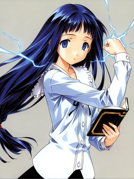 masterpiece,best quality,newest,1girl,solo,
<lora:s_yukino_ilxlv1.0:1>,s_yukino,blue hair,low-tied long hair,blue eyes,y_clothes,
purple electricity,magic,fist,clenched fist,<lora:Fixhands_anime_bdsqlsz_V1:1>,dynamic_angle,cinematic_angle,looking_at_viewer,standing,simple_background,face_focus,parted lips,spread legs,fighting_stance,reaching,expressionless,empty eyes,holding_book,upper_body,