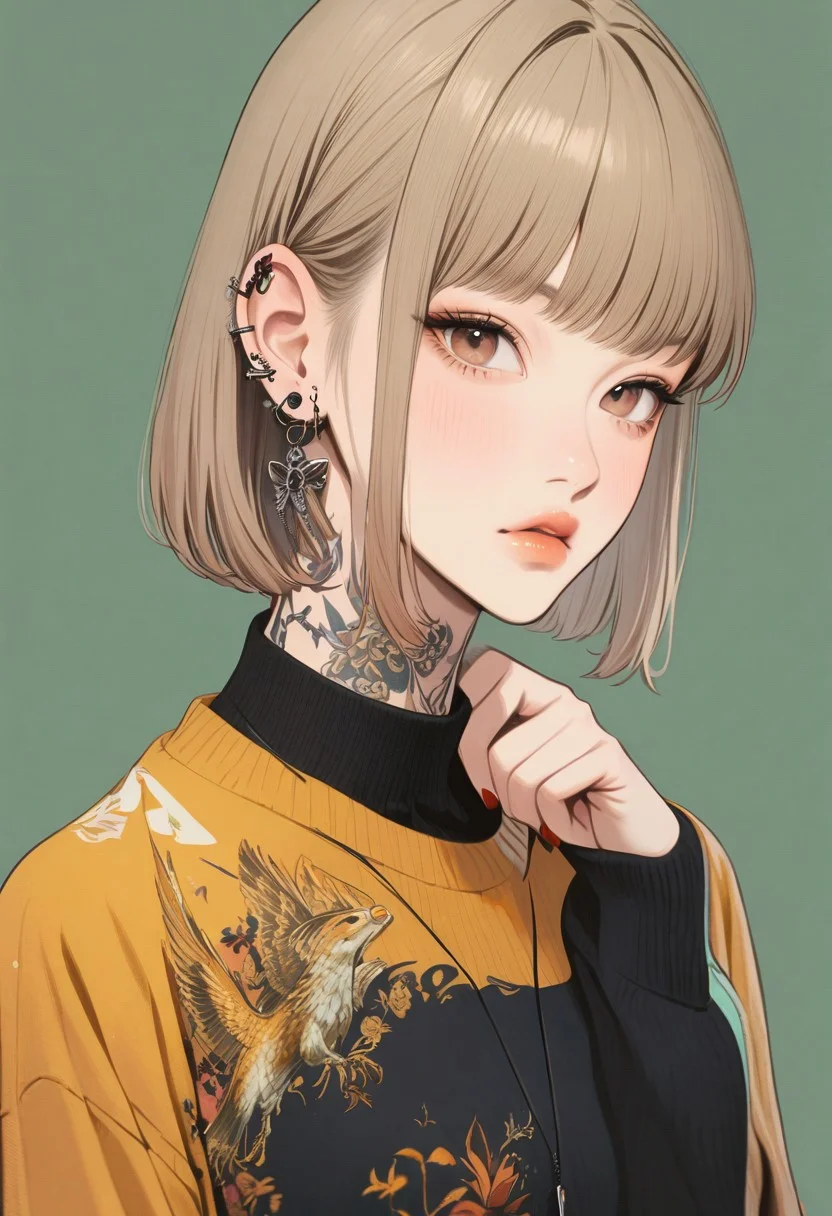 1girl, stylish, tattoo neck