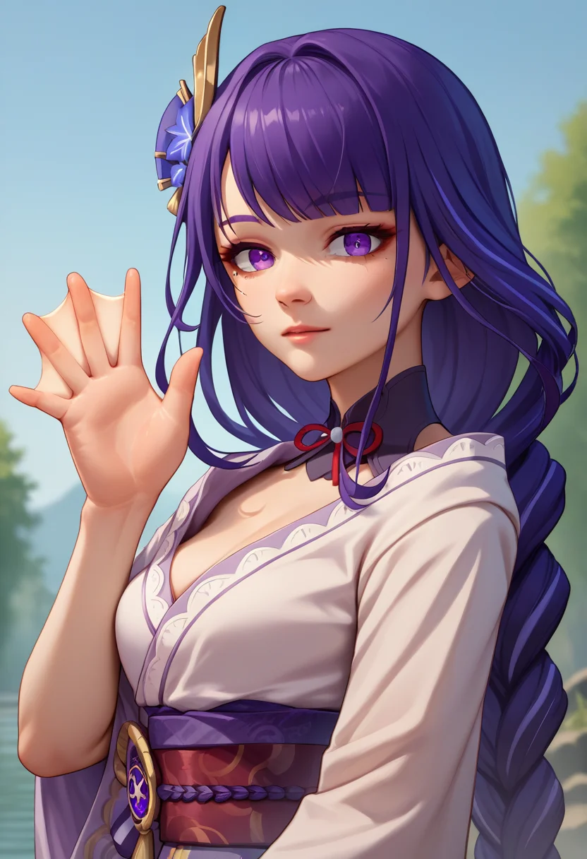 score_9, score_8_up, score_7_up, source_anime, 1girl, webbed hands, waving, <lora:WebbedHand_XLPD:1>, upper body, raiden shogun,