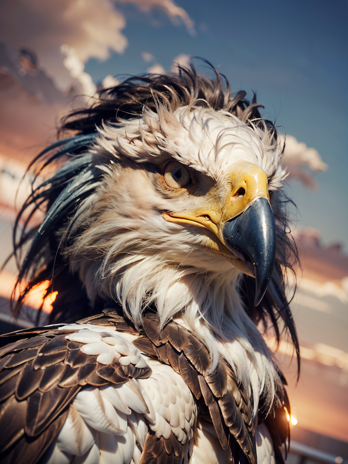 bluesky, daylight, eagle, close up, (masterpiece),((ultra-detailed)), (highly detailed CG illustration),(expressionless), (best quality:1.2), High quality texture, intricate details, detailed texture, High quality shadow, Cinematic Light, Depth of field, light source contrast, perspective,20s, (ulzzang-6500-v1.1:0.5), <lora:epi_noiseoffset2:1>, <lora:add_detail:0.8>,