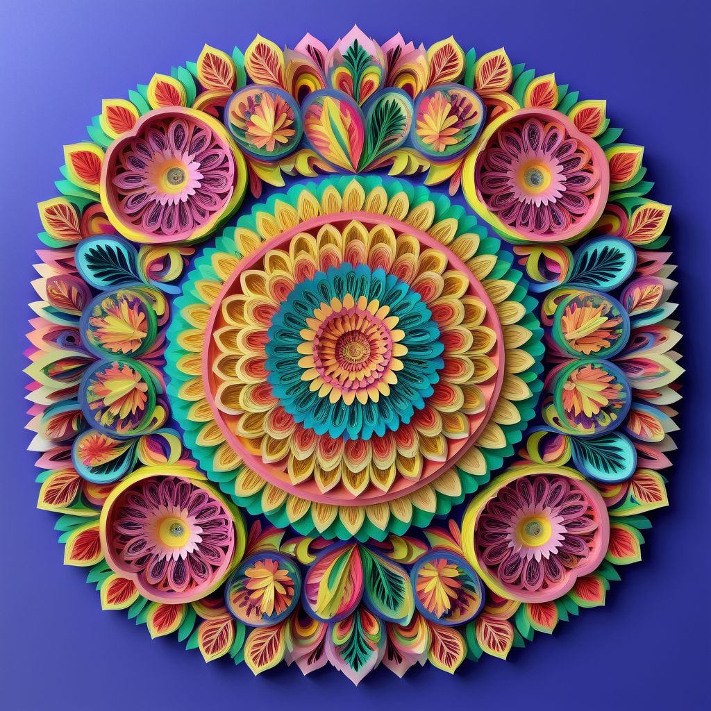 , Mandala style, paper art, beautiful tropical fruits theme, colorful, 3d mandala pattern,  asymetrical