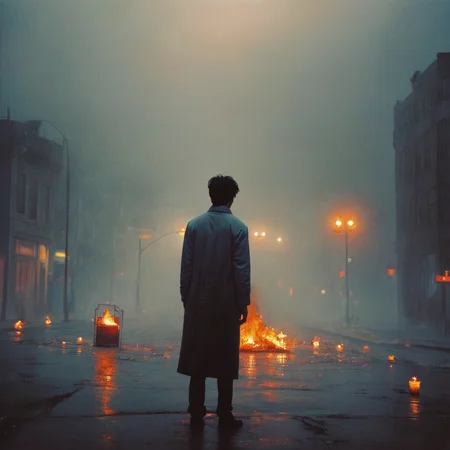 Because of you
The tears dead in my eyes
They freeze until I'm blind
The eyes a gift from you
Because of you
The scratches on my face
Will never be erased
By someone else's warmth
Because of you
The boys will always say
"The bitch is back again
So none of you are safe"
Because of you
The winter feeds my heart
While summer blows and burns
My disappearing youth
My love is gone
Never feel again
Because of love
I feel nothing
Because of love
I feel nothing
Because of you
I'll never bleed again
The agony of pain
Will never bruise or start
Because of you
Our passion tends to led
With all my lovers fed
With pieces from my heart
My love is done
Never feel again
Because of love
I feel nothing
Because of love
I feel nothing
Because of you
Because of you
Because of love
I feel nothing
Because of love
I feel nothing<lora:wegg:1.0>