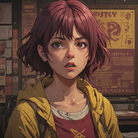 anime game screenshot, Ascii Art, Lo-Fi Maroon and Mustard "Quit playing games with my heart.", Bathed in shadows, art by Yasuhiro Nightow, Energetic, F/2.8, three colors, photolab ,8k, masterpiece, best quality, hyperrealistic, superrealistic, photorealistic, ultra sharp, 16 bit colors, highres,